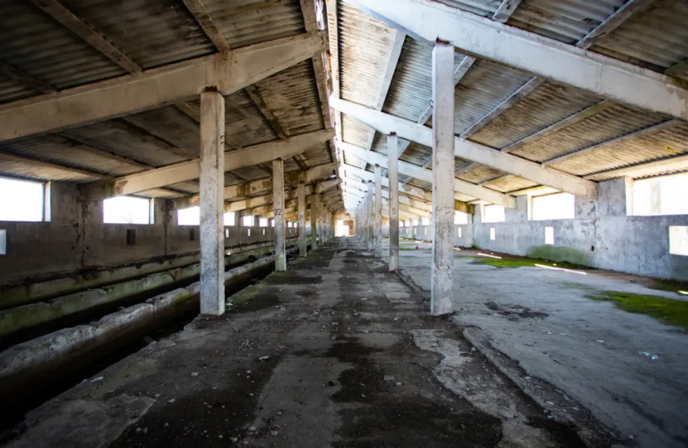 Dilapidation | Photo of a worn0down warehouse space.